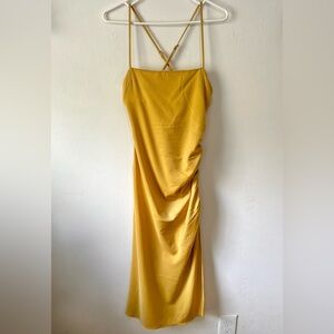 💛 Silky Yellow Ruched Slip Dress Size S💛